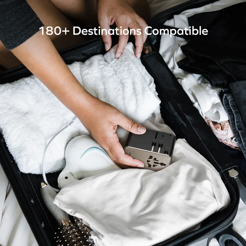 1-World²⁺ 70W 3-Port Dual AC Travel Adapter with Built-In Retractable Cable