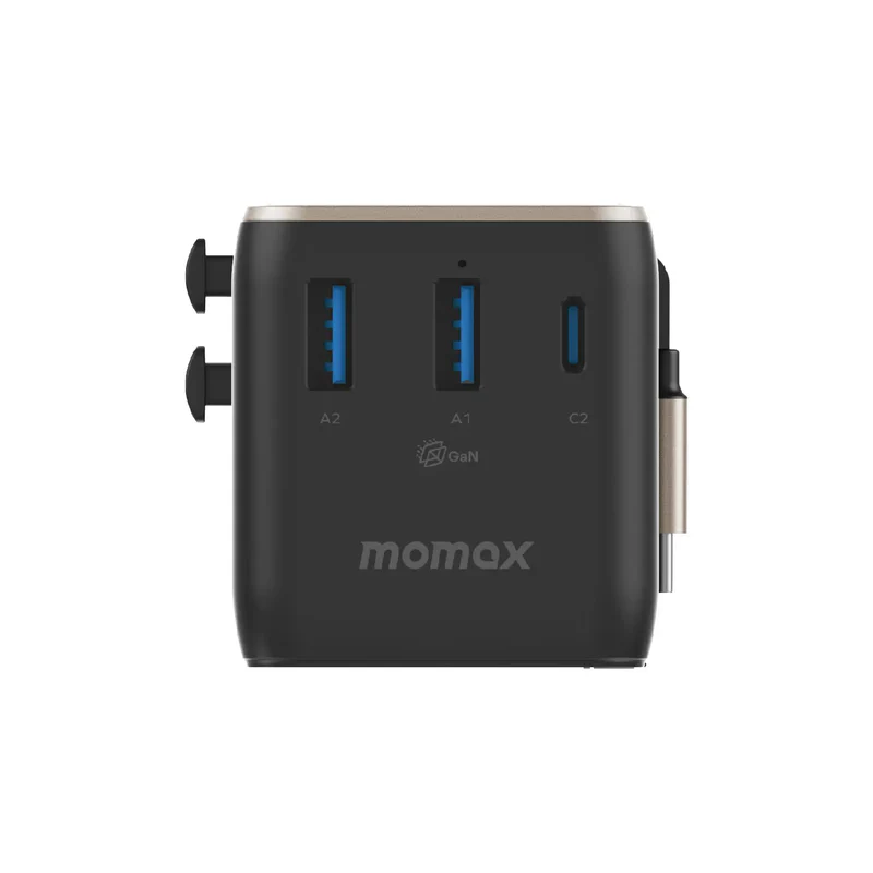 1-World²⁺ 70W 3-Port Dual AC Travel Adapter with Built-In Retractable Cable