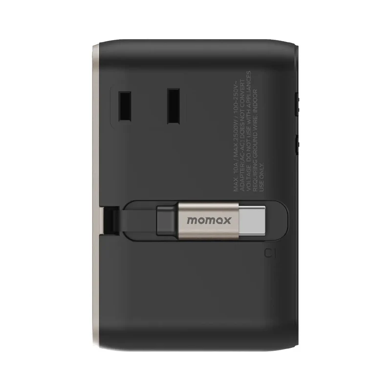 1-World²⁺ 70W 3-Port Dual AC Travel Adapter with Built-In Retractable Cable