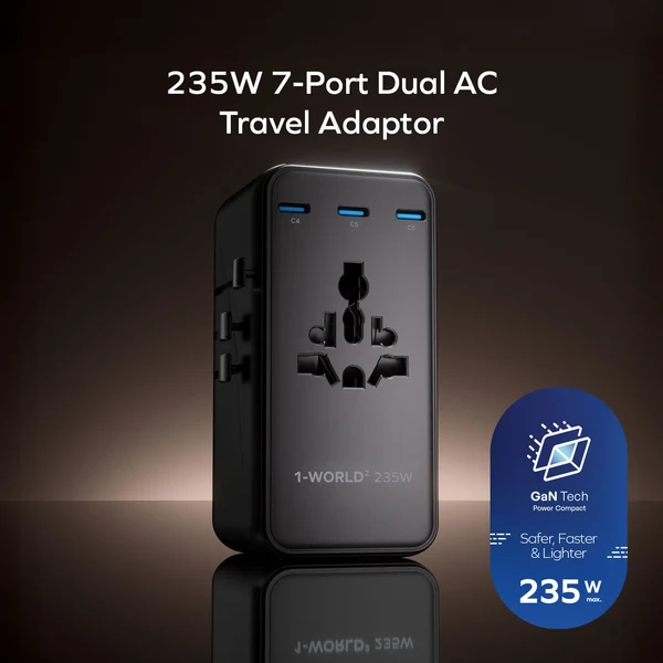1-World² Dreamer 235 7-Port Dual AC Travel Adapter