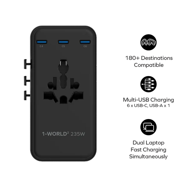 1-World² Dreamer 235 7-Port Dual AC Travel Adapter