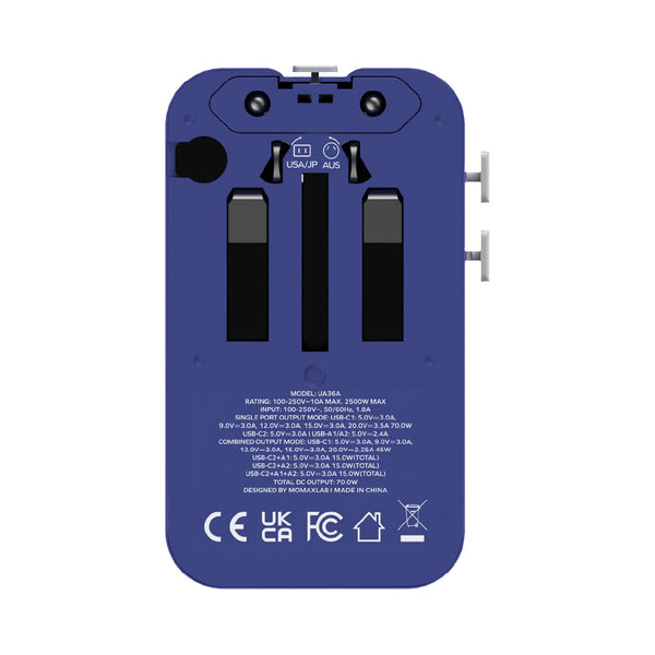 1-World² Pocket 70W 4-Port Dual AC Travel Adapter