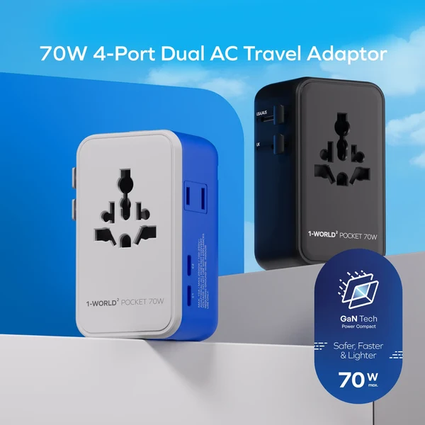 1-World² Pocket 70W 4-Port Dual AC Travel Adapter