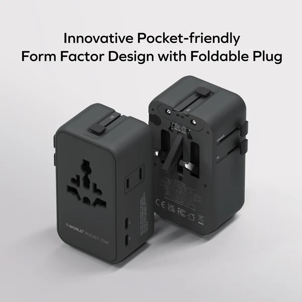 1-World² Pocket 70W 4-Port Dual AC Travel Adapter