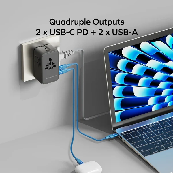 1-World² Pocket 70W 4-Port Dual AC Travel Adapter