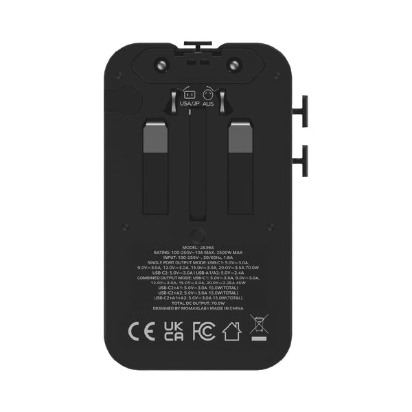 1-World² Pocket 70W 4-Port Dual AC Travel Adapter