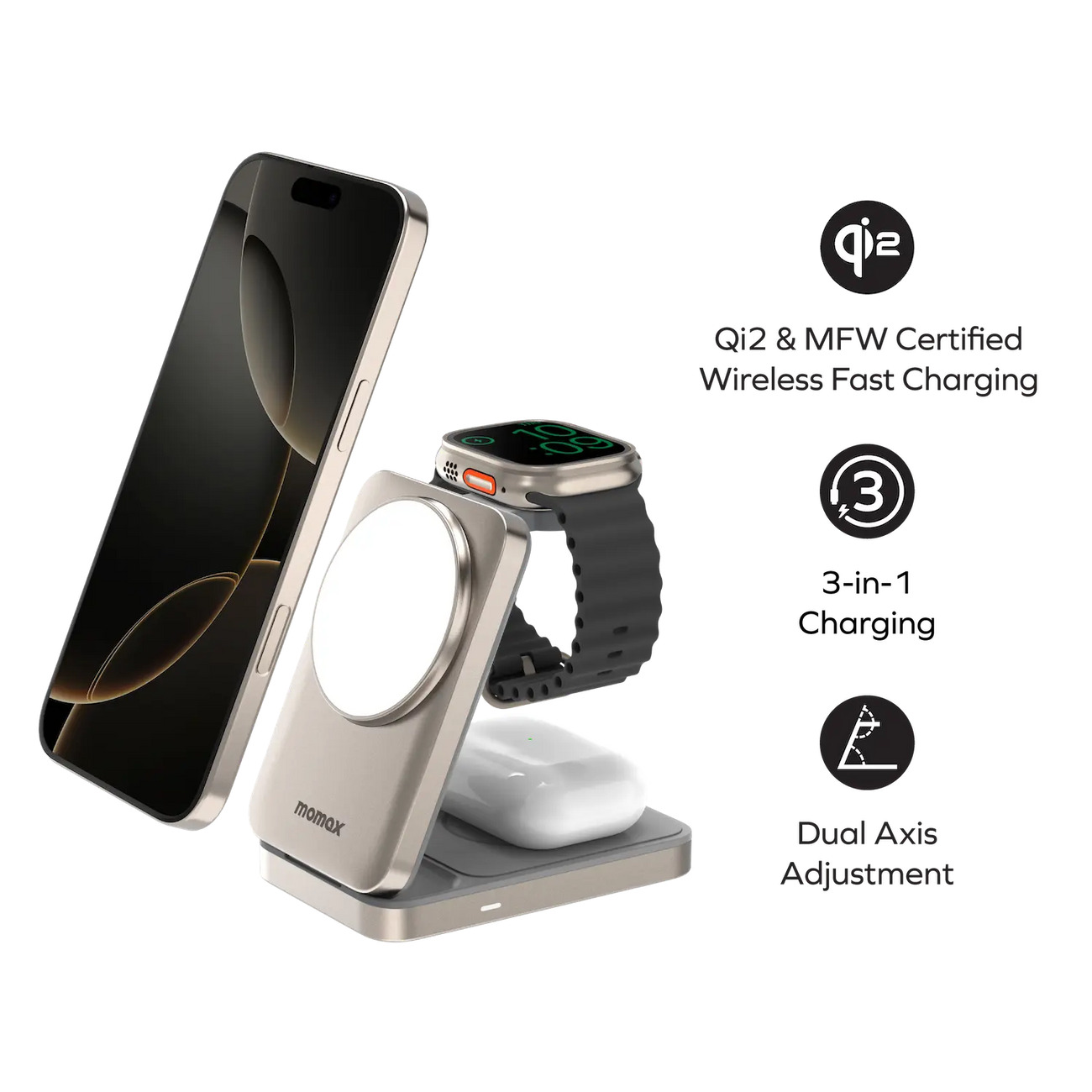 1-Charge Q.Port 3-in-1 Foldable Qi2 15W Magnetic Wireless Charging Stand