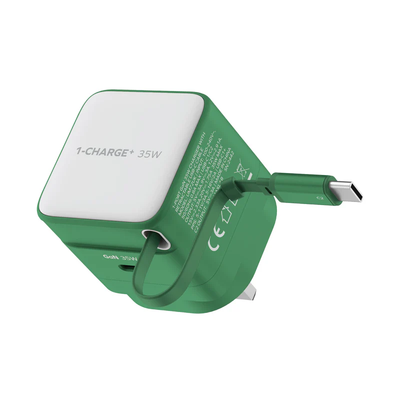 1-Charge+ 1-Port GaN Charger With Built-In USB-C Cable 35W