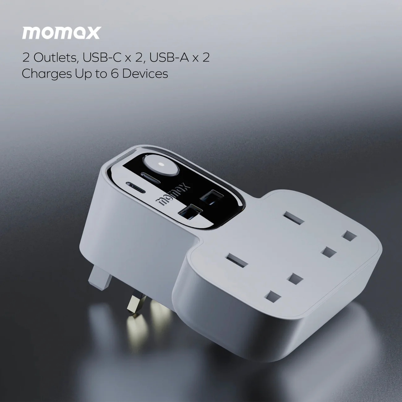 1-Charge Work Flow T-Shaped Extension Cord With 2 Sockets, 2 USB-A and 2 USB-C Ports