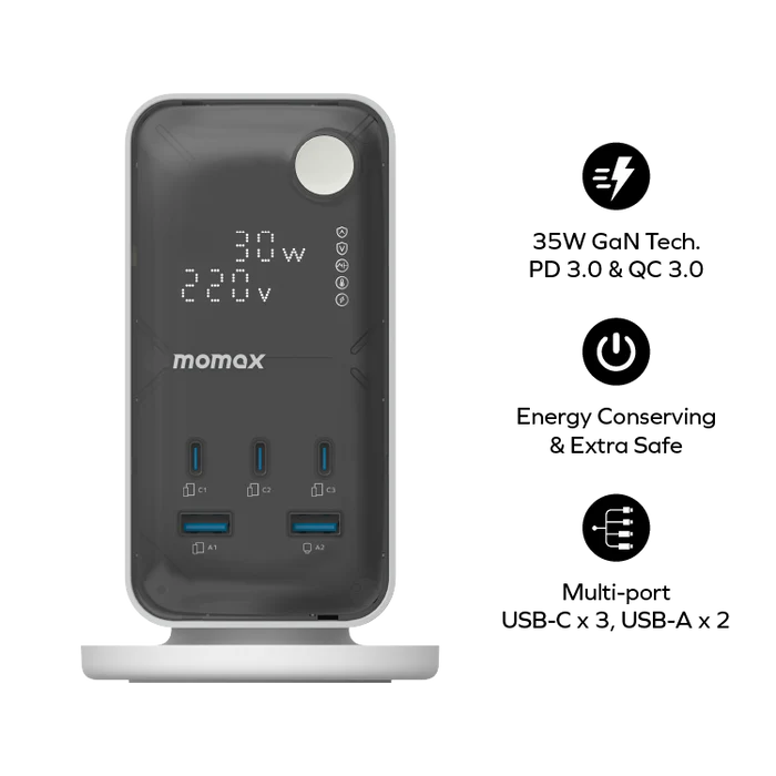 1-Charge Work Flow 6-Outlet GaN Power Tower 35W with USB Ports