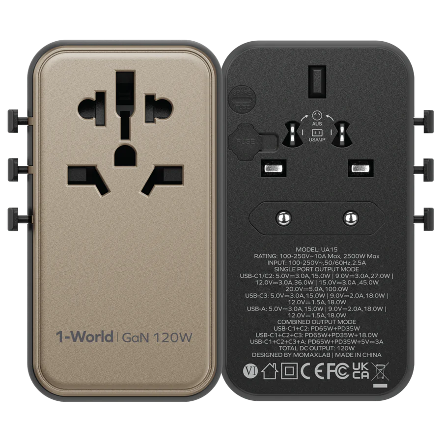1-World Universal 4-Port Travel GaN Charger 120W + USB-C Cable