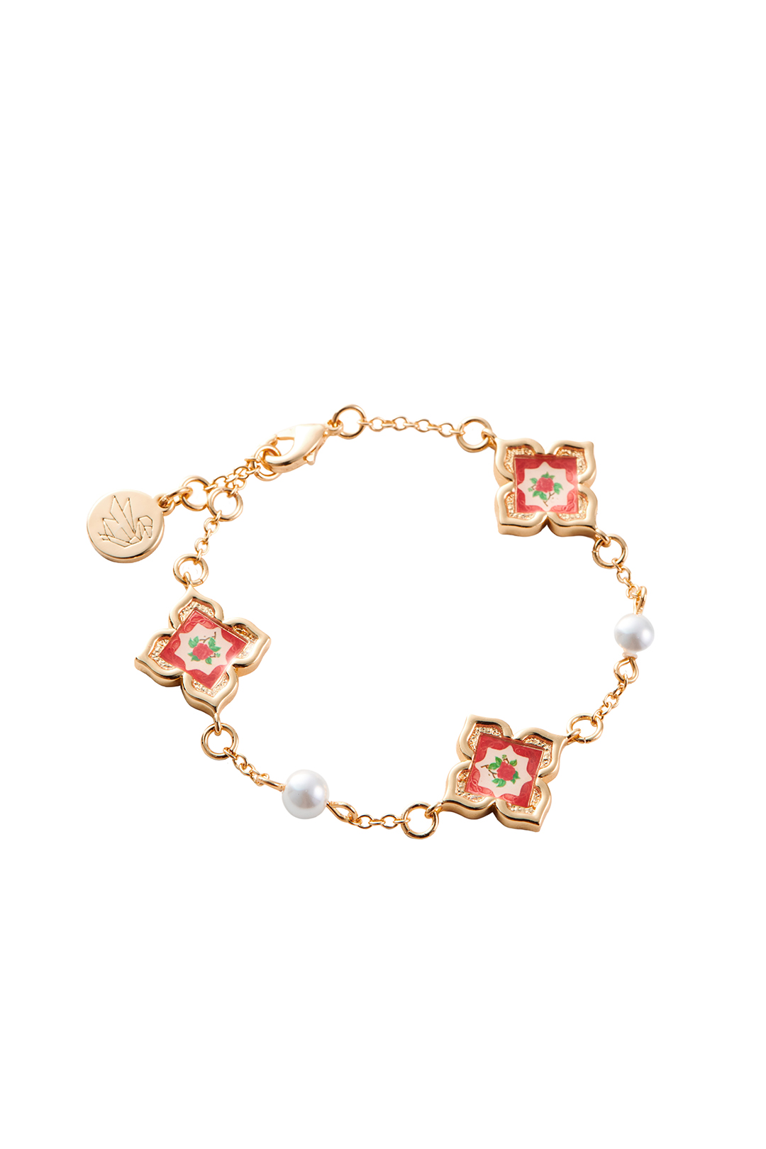 Peranakan Floral Pearl Bracelet - Rosy Pink