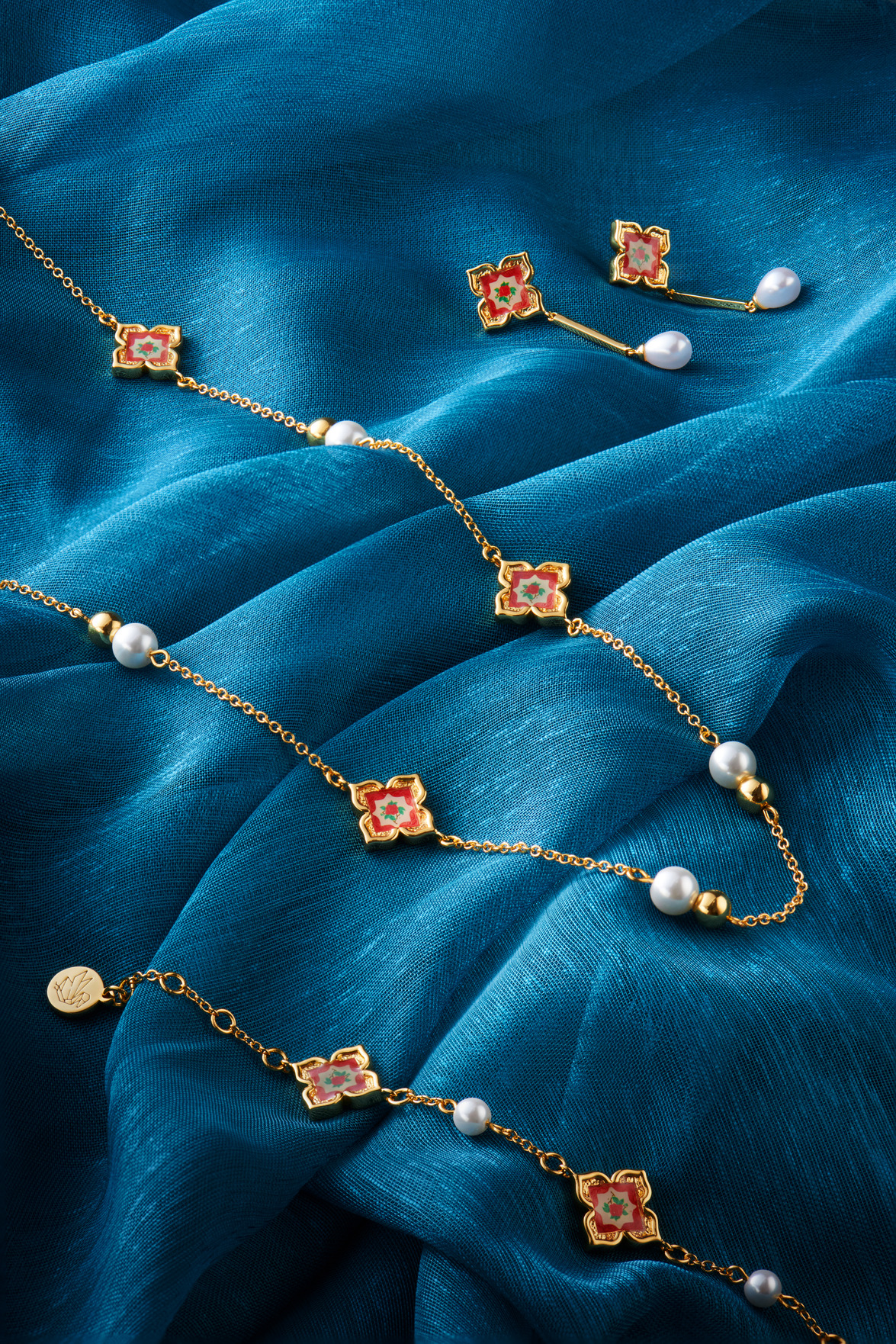 Peranakan Floral Pearl Bracelet - Rosy Pink