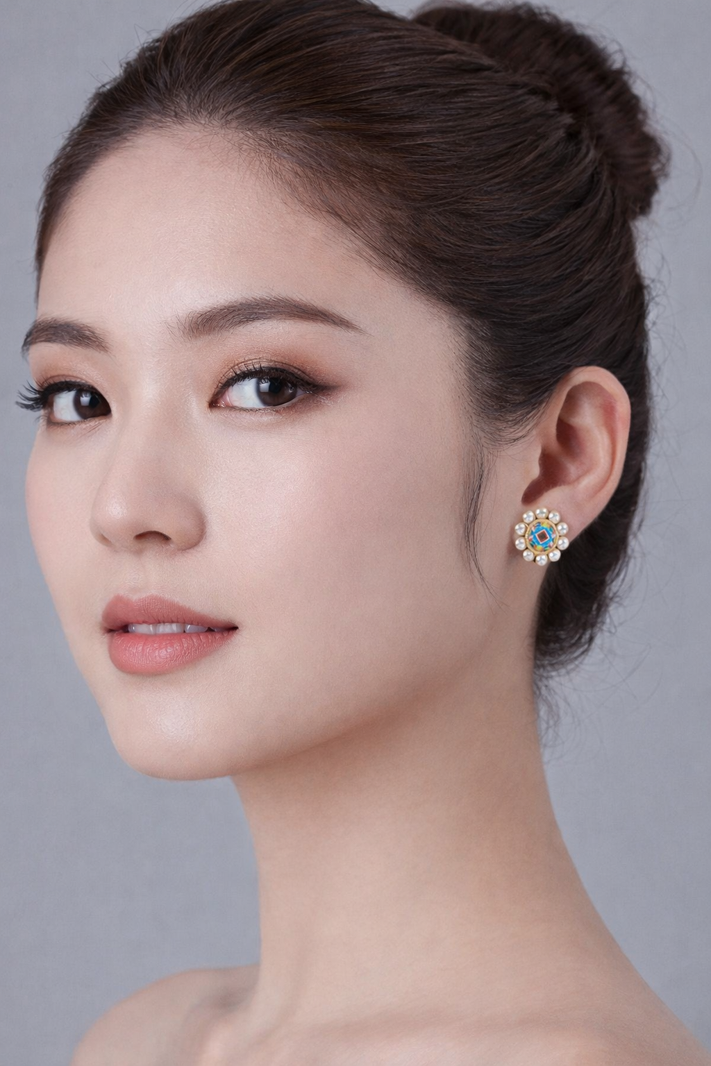 Elysian Pearls Stud Earrings- Korean Dancheong