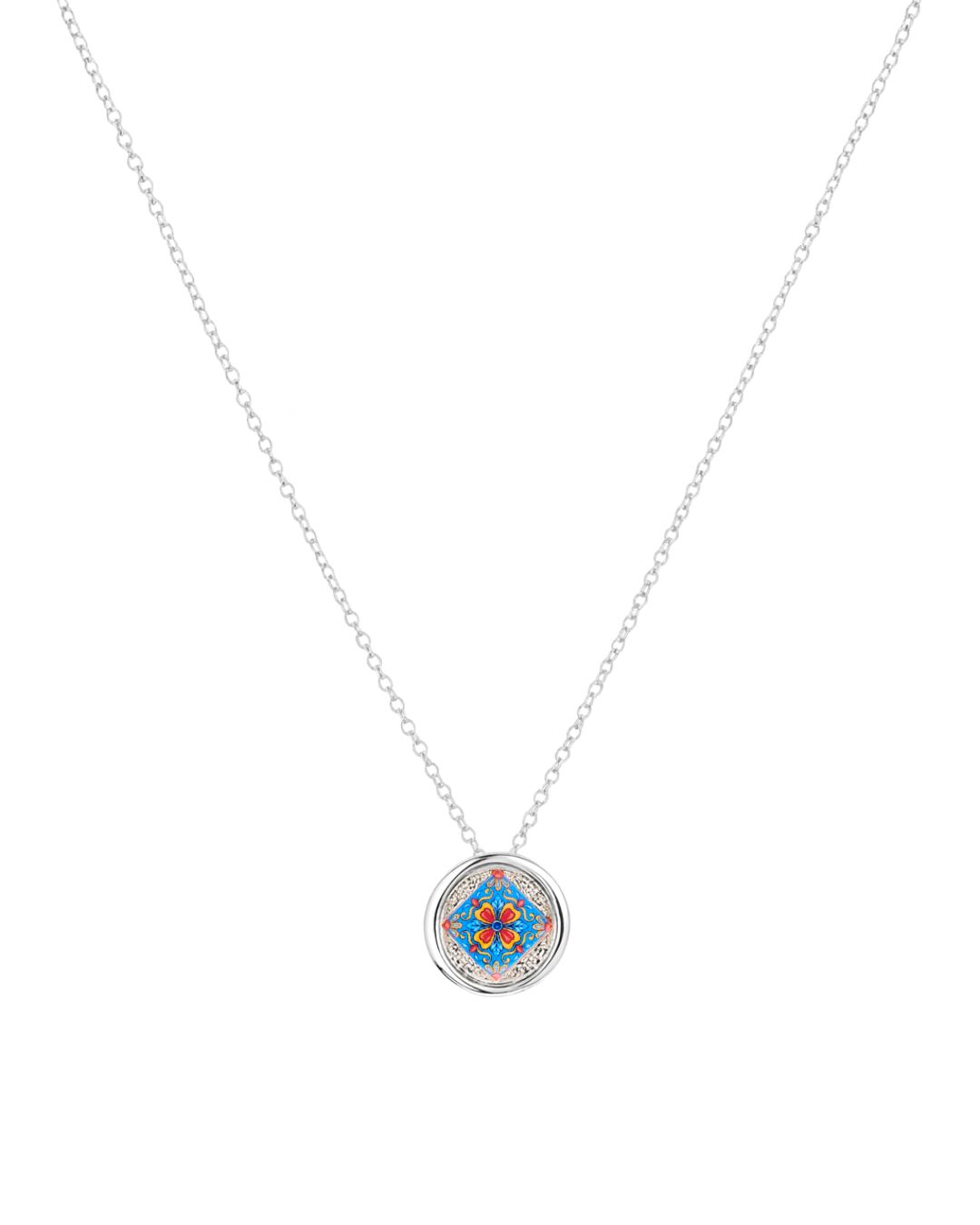 Italian Medallion Pendant Silver - Blue