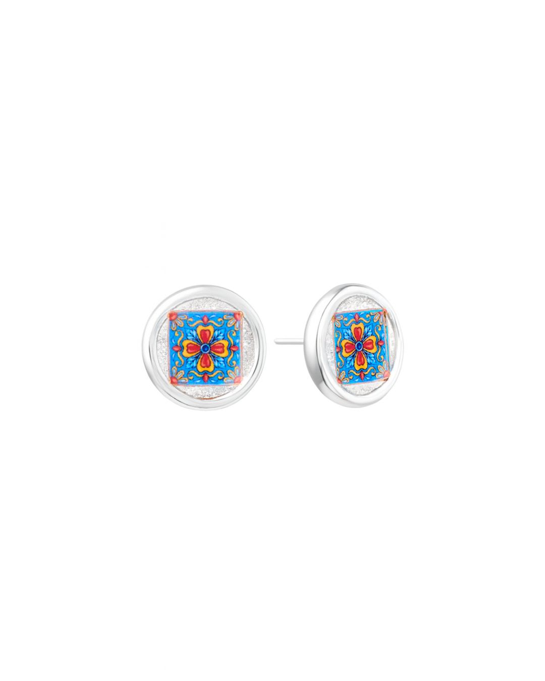 Italian Medallion Stud Silver - Blue