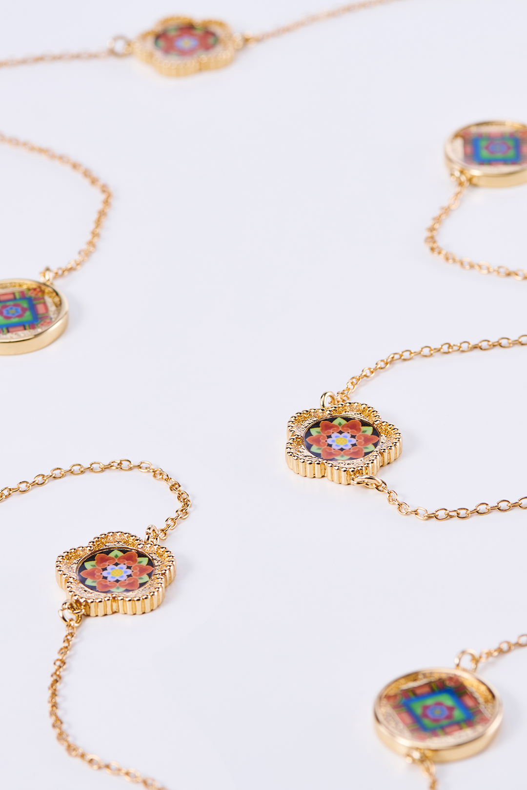 Korean Dancheong Floral Long Necklace