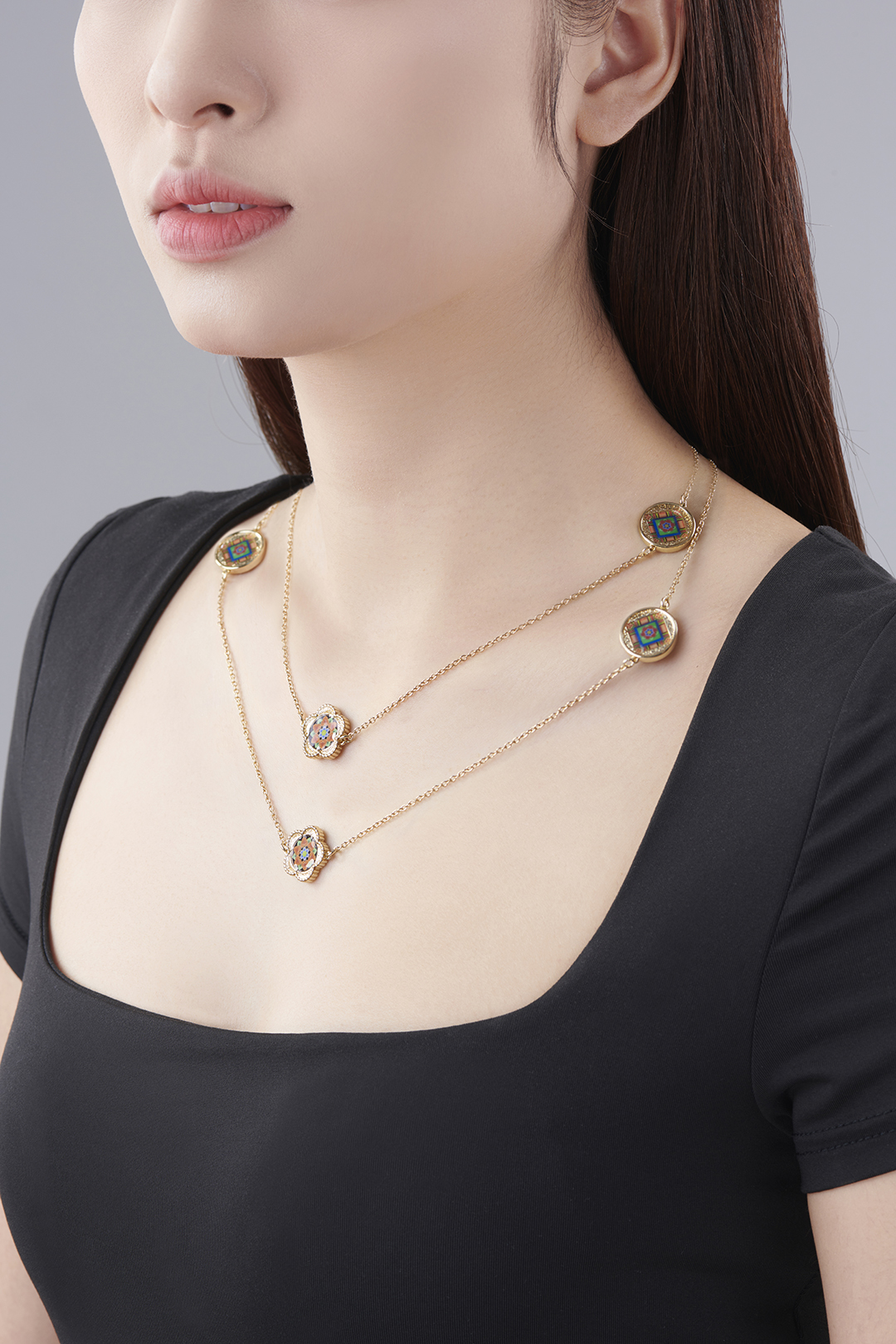 Korean Dancheong Floral Long Necklace