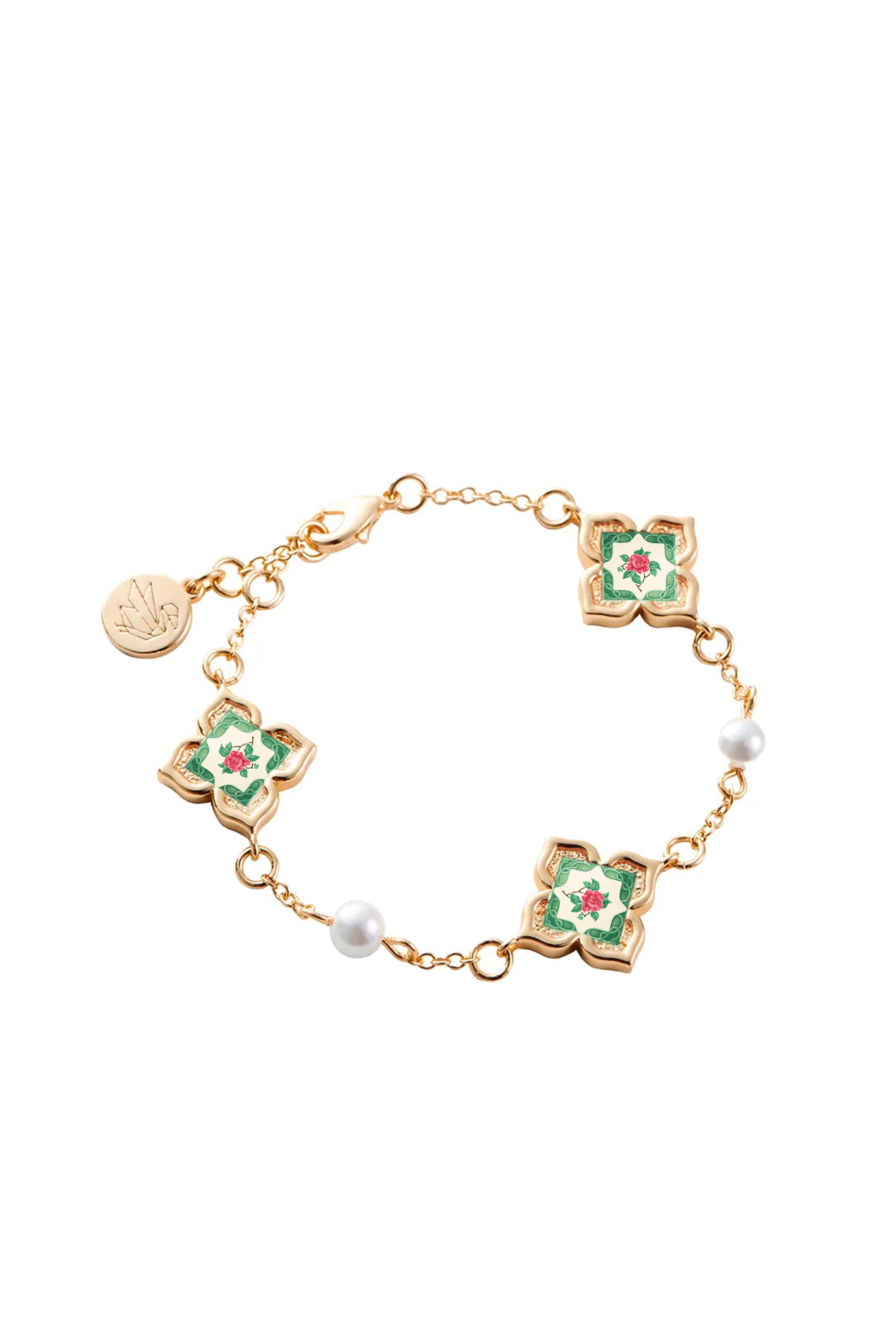 Peranakan Floral Pearl Bracelet - Emerald