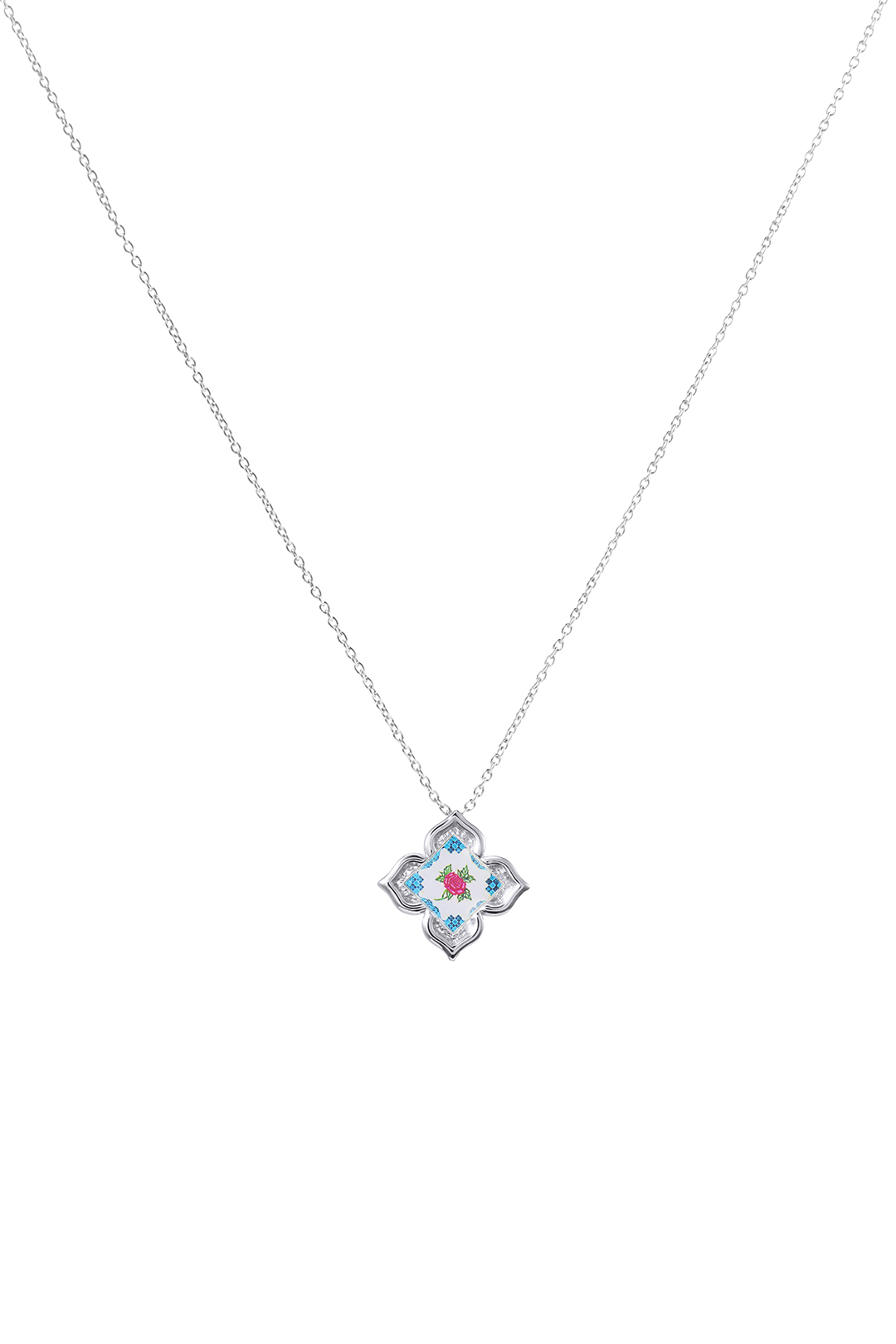 Peranakan Floral Pendant- Silver Flora Rose