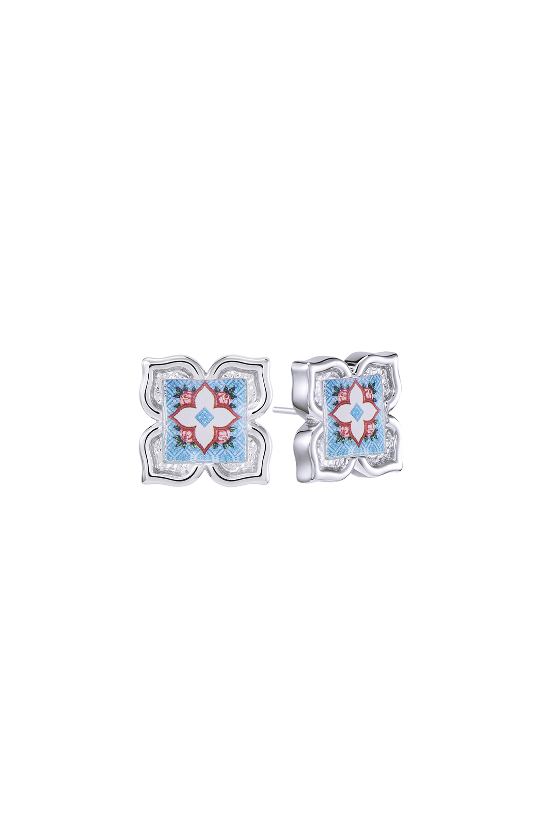 Peranakan Floral Stud- Silver English Belle