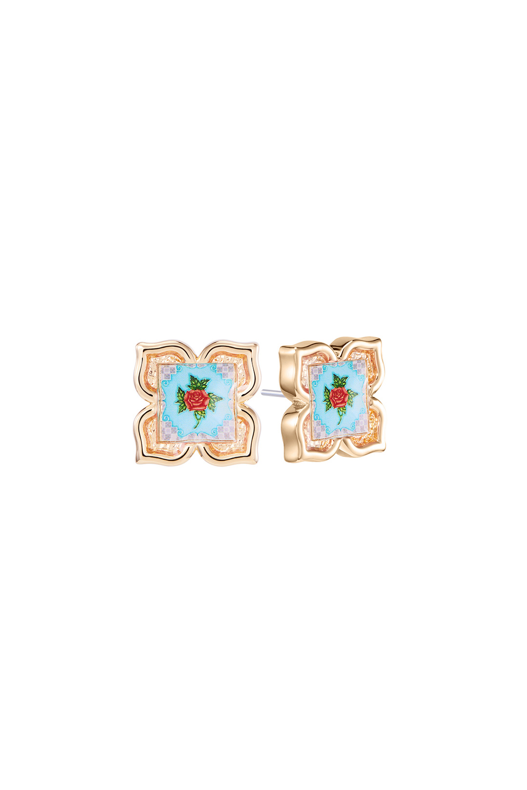 Peranakan Floral Stud - Turquoise