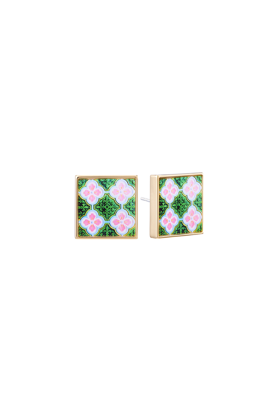 Peranakan Tile Stud - 4 Pink Flowers