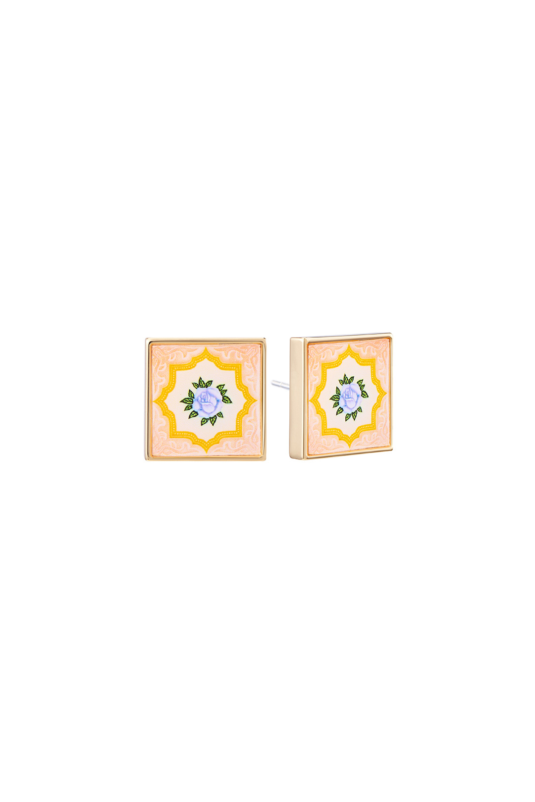 Peranakan Tile Stud - Coral