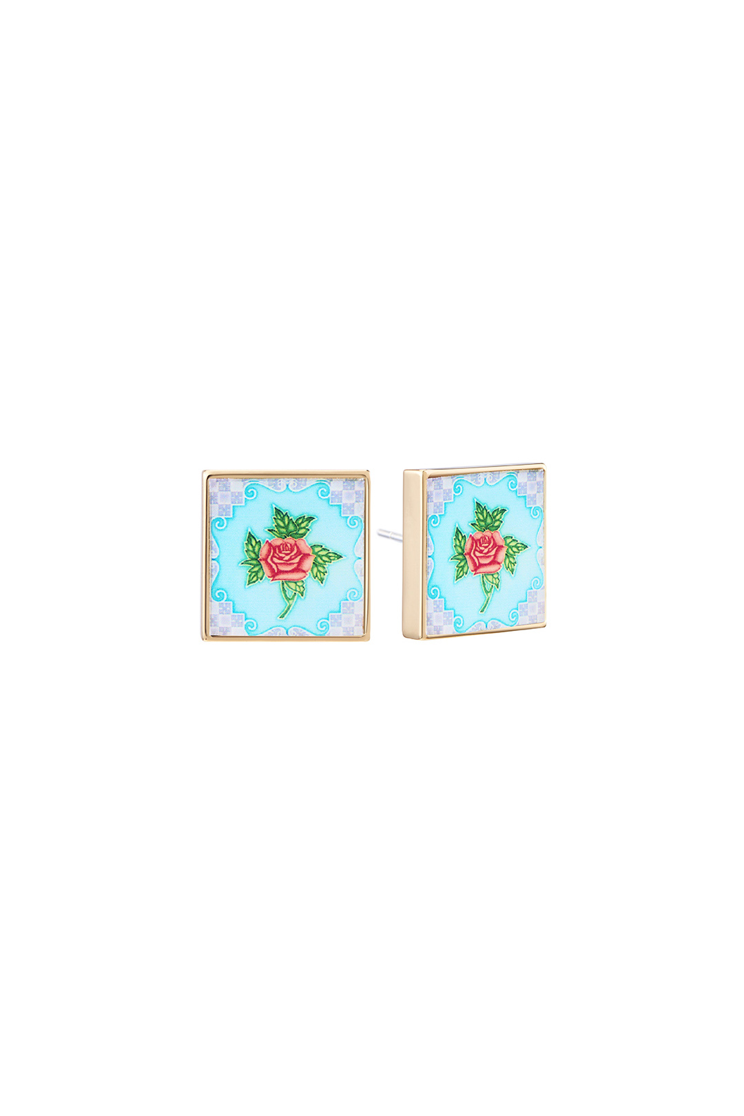 Peranakan Tile Stud - Turquoise