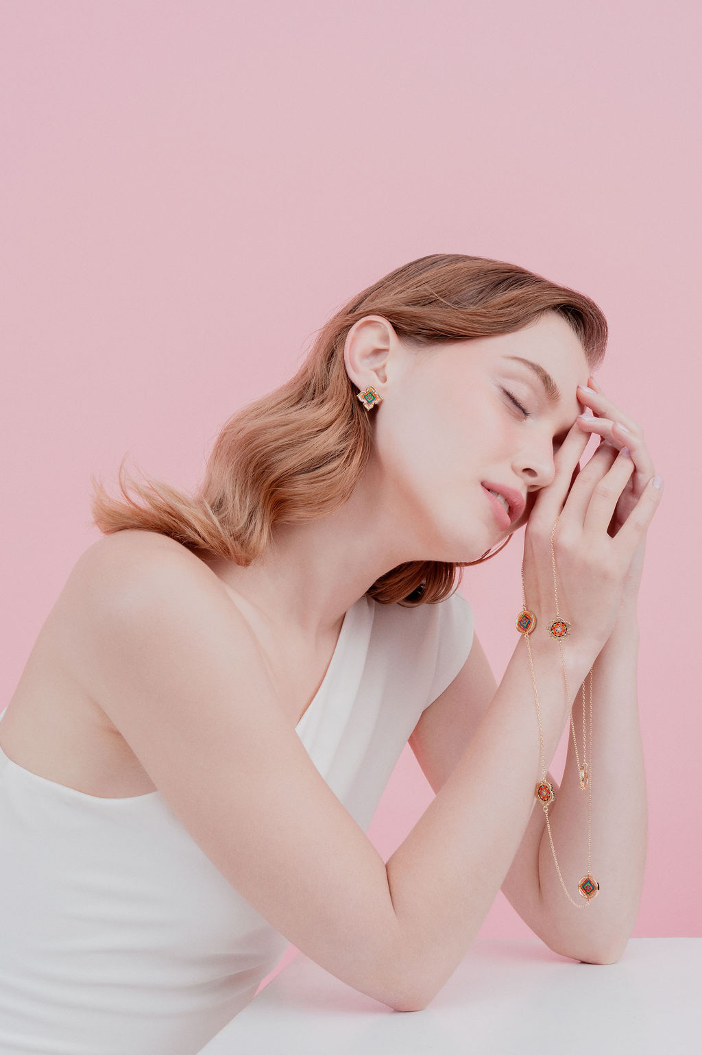 Korean Dancheong Floral Long Necklace