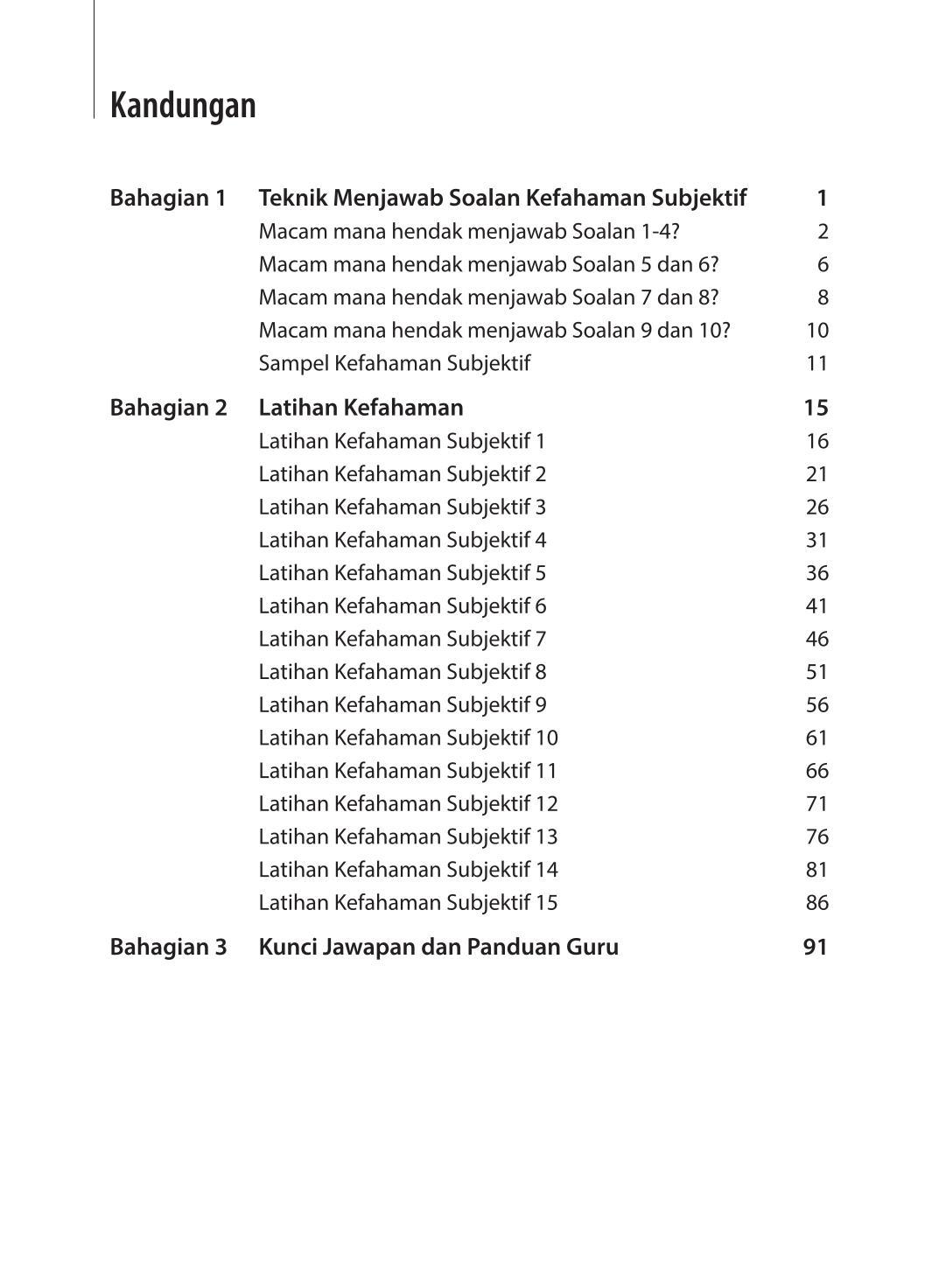 Latihan Kefahaman Subjektif Menengah 4