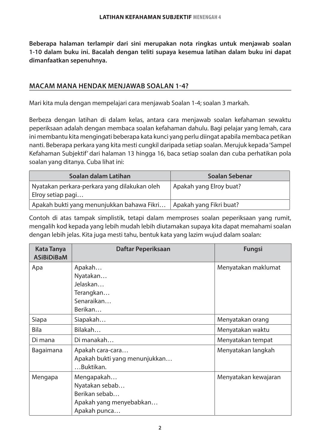 Latihan Kefahaman Subjektif Menengah 4