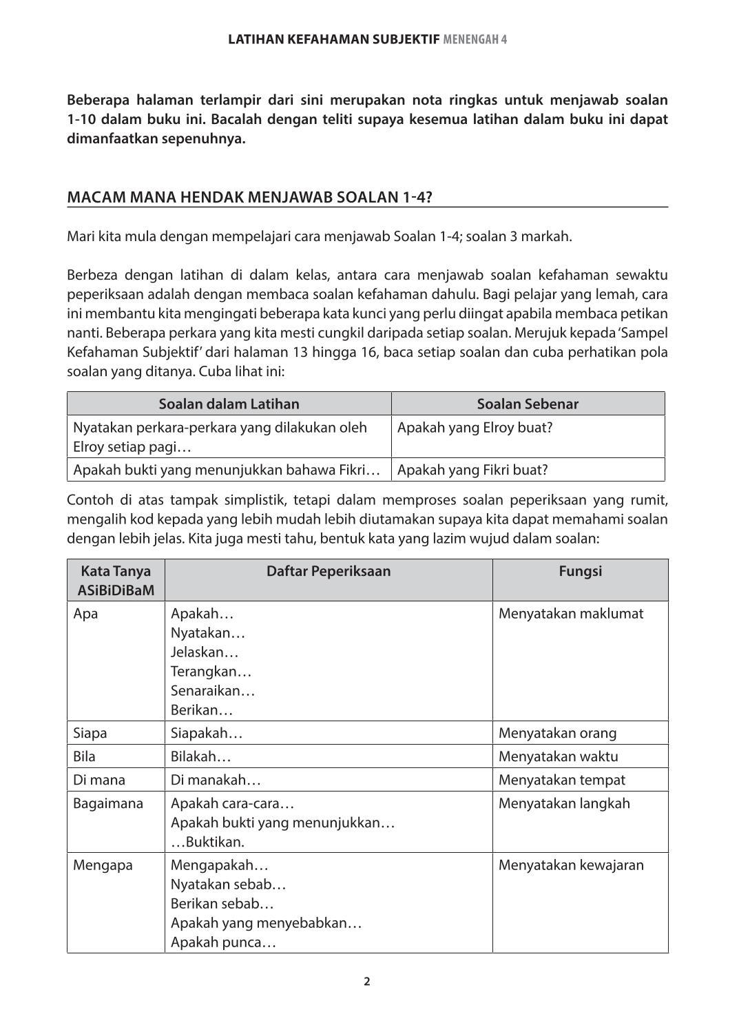 Latihan Kefahaman Subjektif Menengah 4