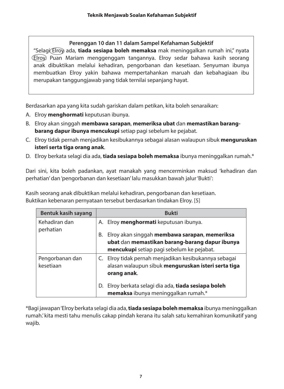 Latihan Kefahaman Subjektif Menengah 4