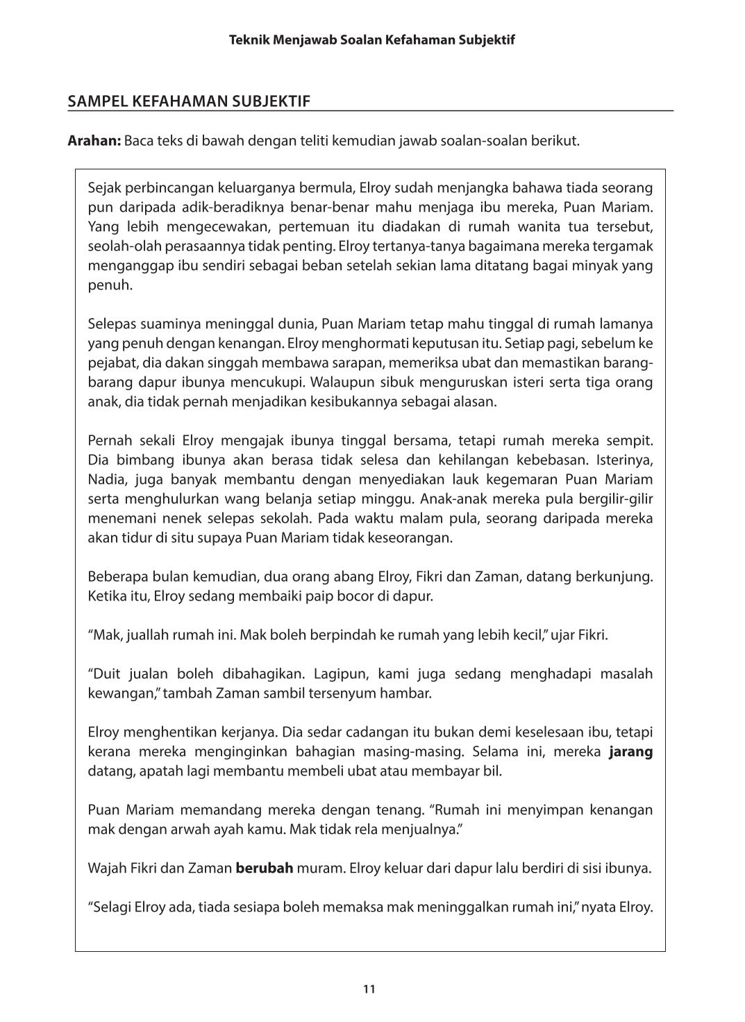 Latihan Kefahaman Subjektif Menengah 4