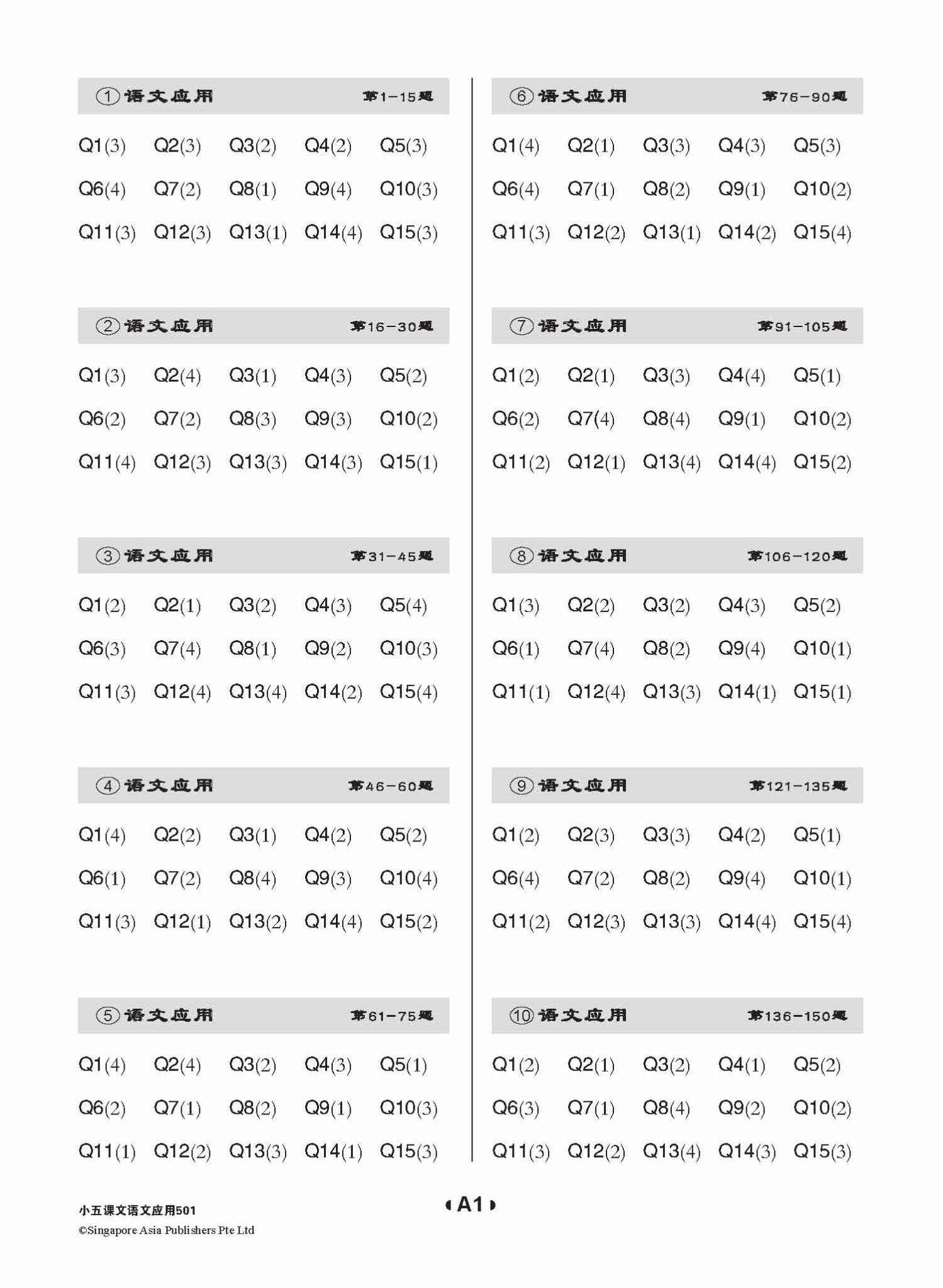 小五课文 语文应用 501 / 501 Questions On Language And Usage For Primary Five Chinese