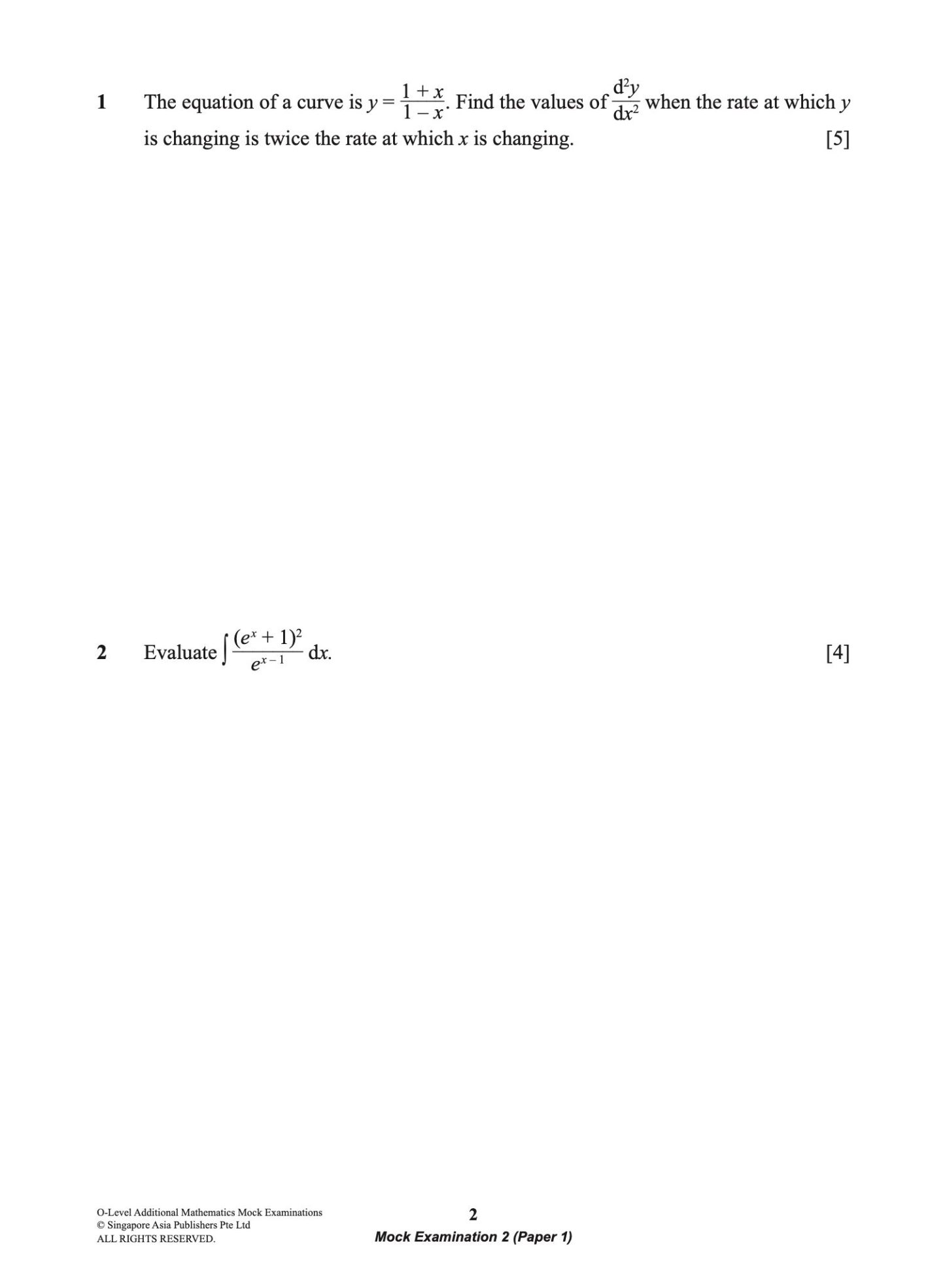 O-LEVEL ADDITIONAL MATHEMATICS Mock EXAMINATIONS