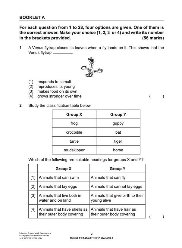 Primary 4 Science Mock Examinations