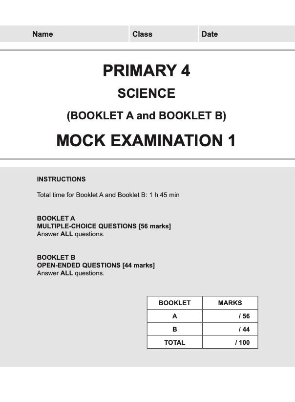 Primary 4 Science Mock Examinations