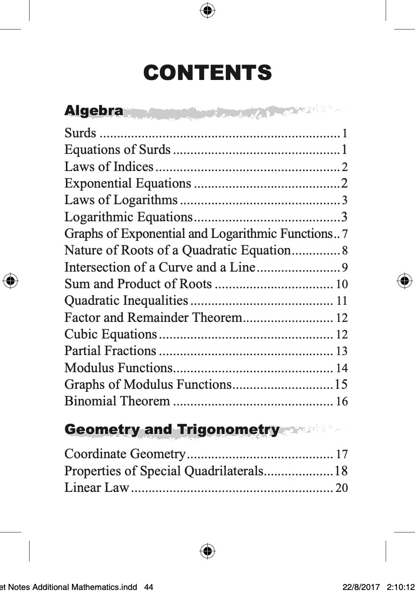 Pocket Notes Additional Mathematics