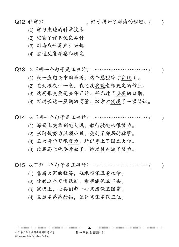 小三华文 语文应用 全年测验考试卷 / Primary 3 Chinese Revision Tests (CA&SA) On Language And Usage