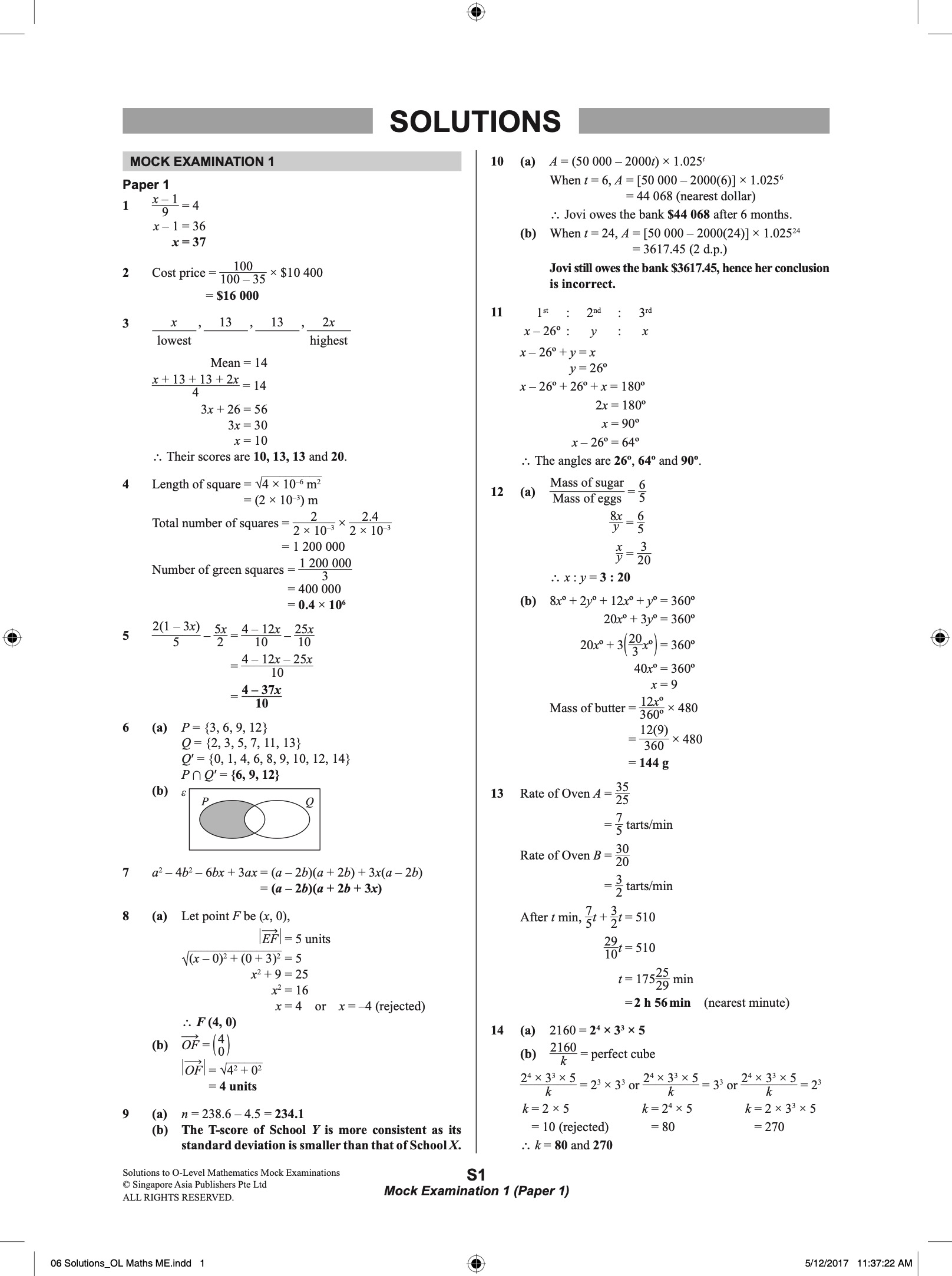 O-LEVEL MATHEMATICS Mock EXAMINATIONS