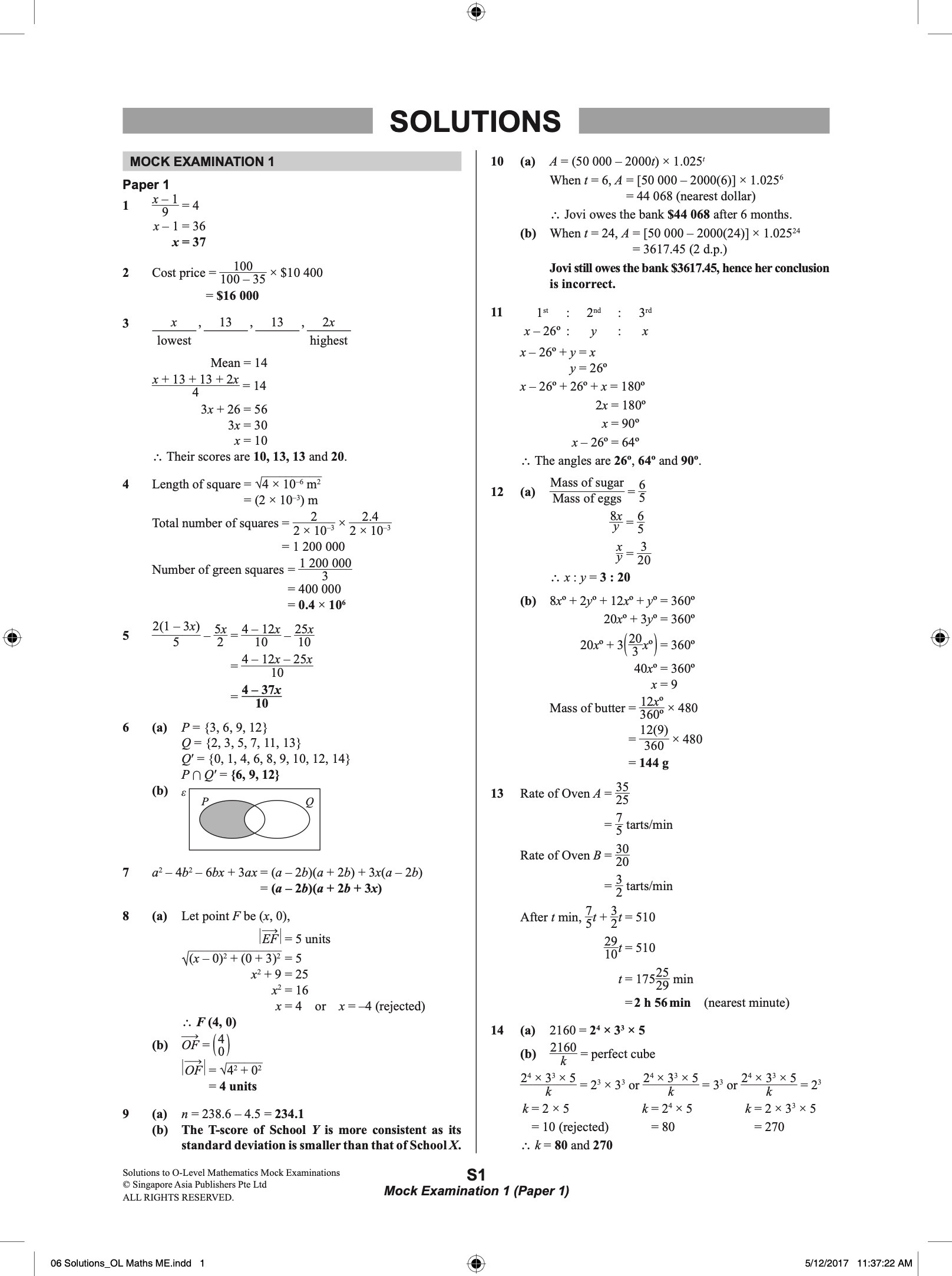 O-LEVEL MATHEMATICS Mock EXAMINATIONS