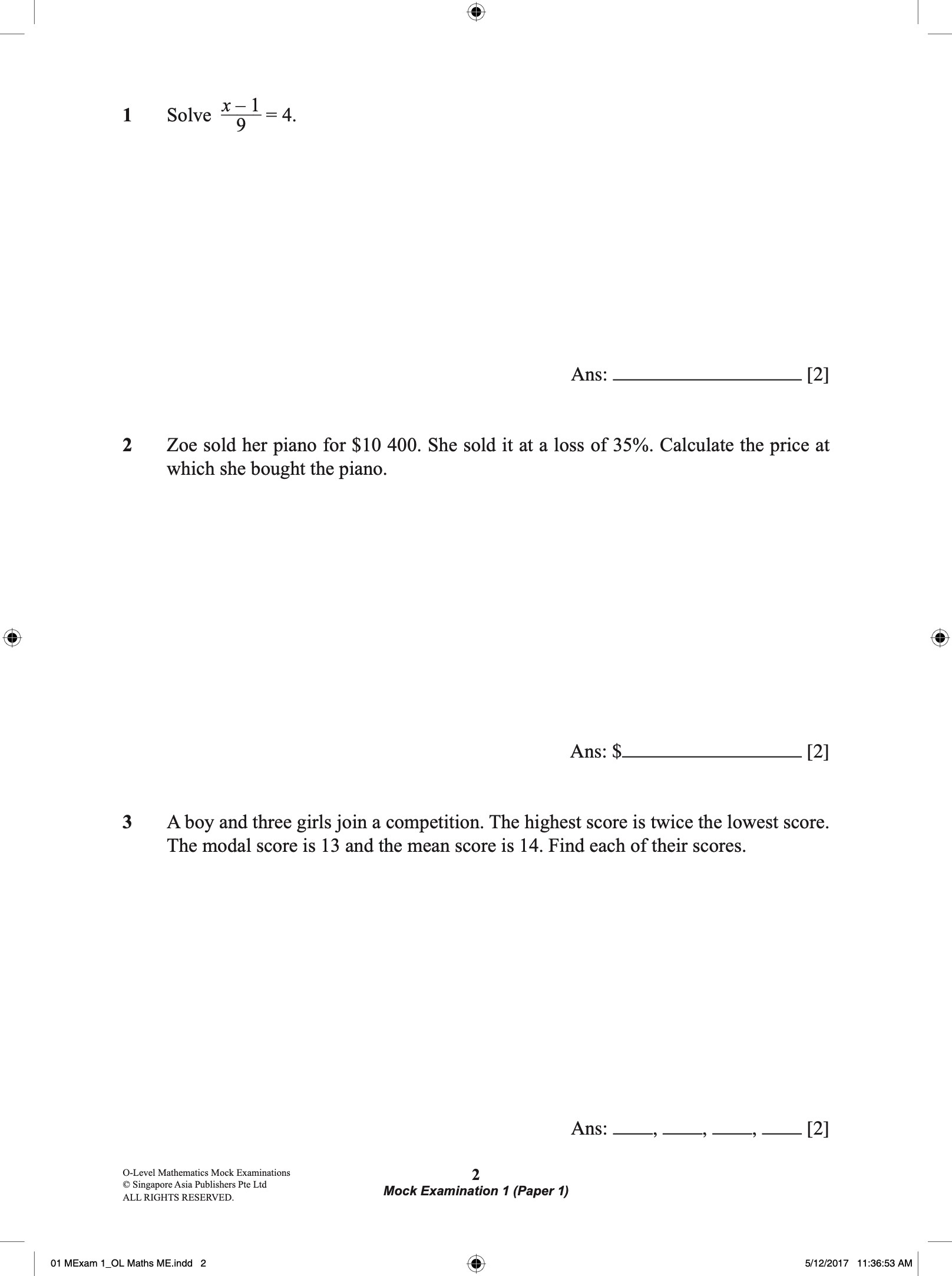 O-LEVEL MATHEMATICS Mock EXAMINATIONS