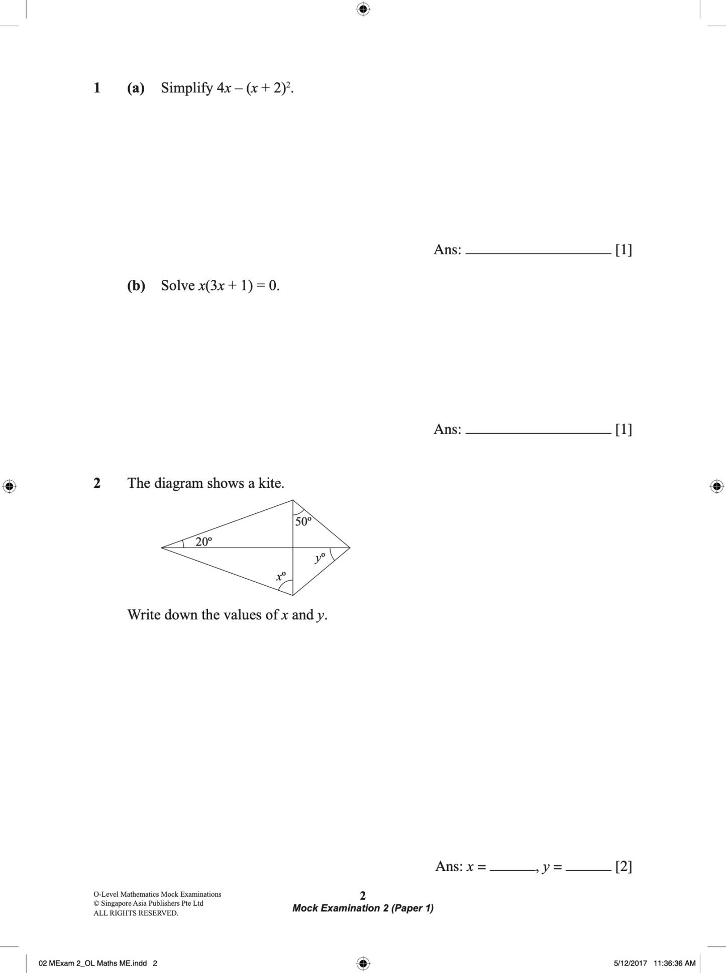 O-LEVEL MATHEMATICS Mock EXAMINATIONS