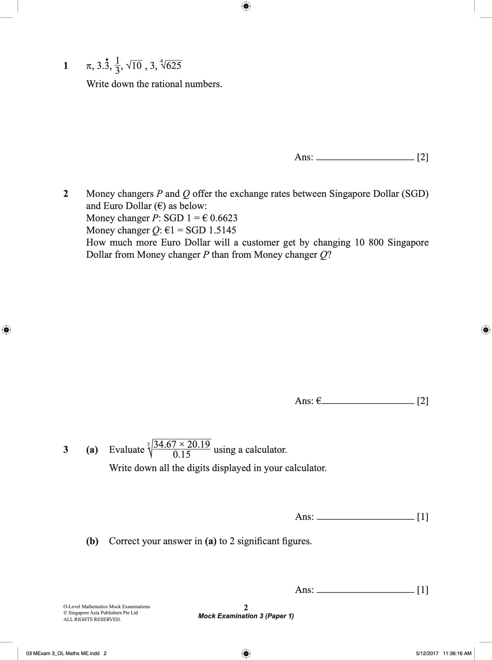 O-LEVEL MATHEMATICS Mock EXAMINATIONS
