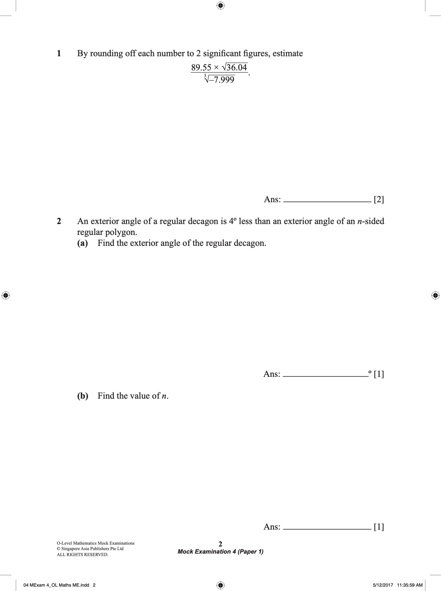 O-LEVEL MATHEMATICS Mock EXAMINATIONS