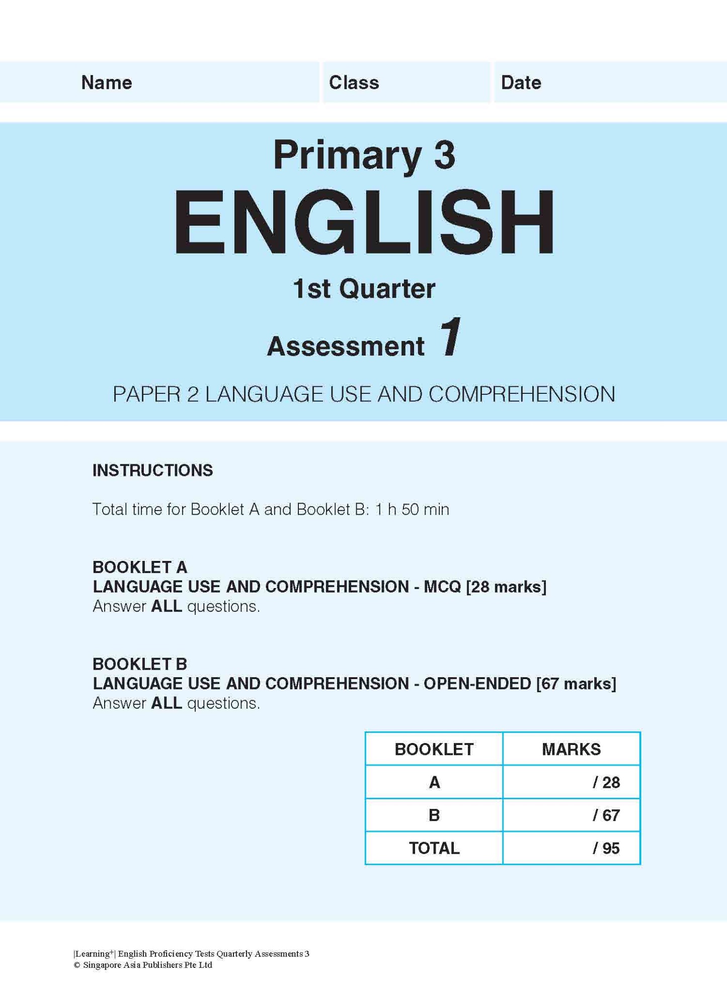 LEARNING+ English Proficiency Tests Quarterly Assessments 3