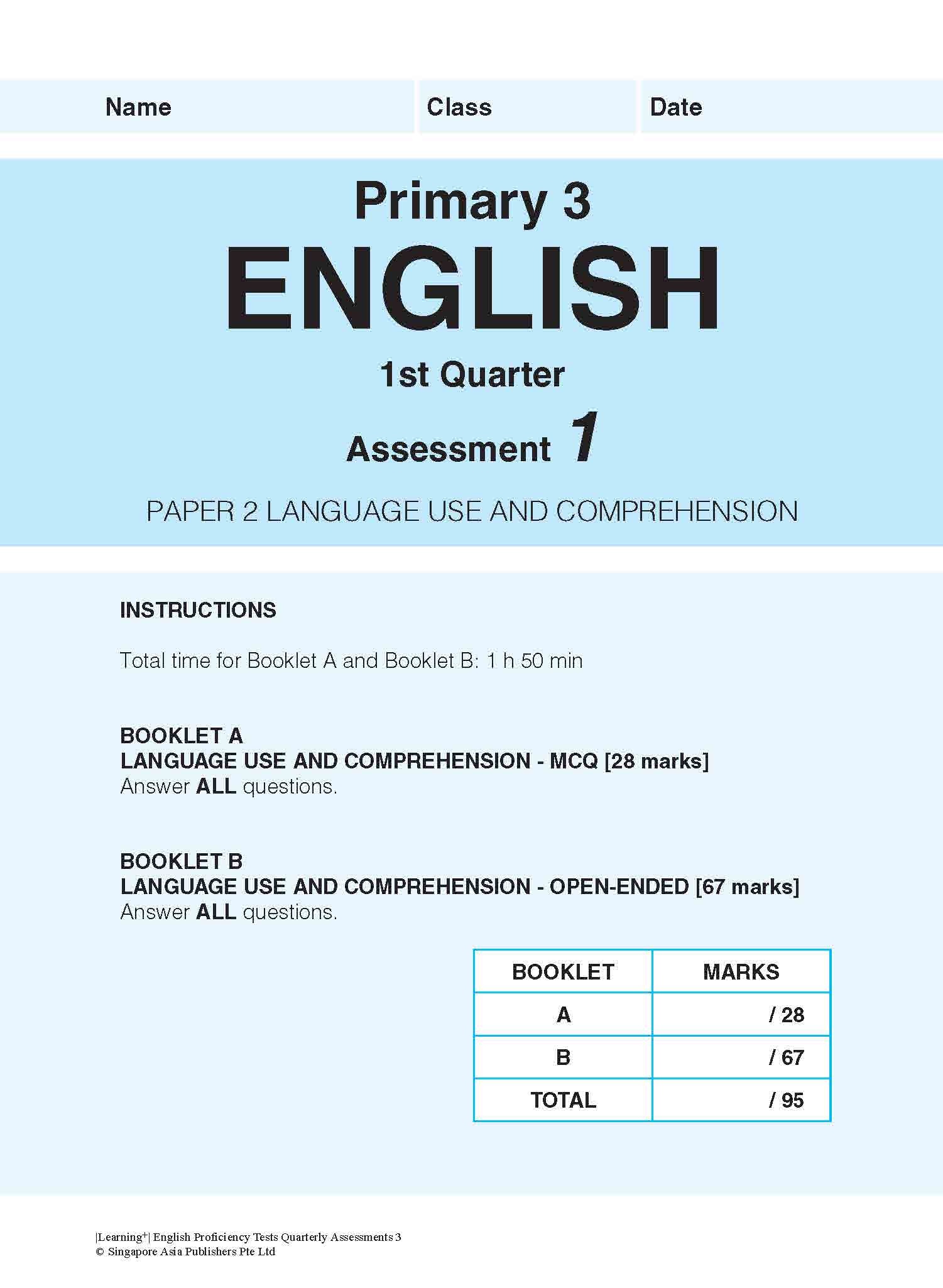 LEARNING+ English Proficiency Tests Quarterly Assessments 3