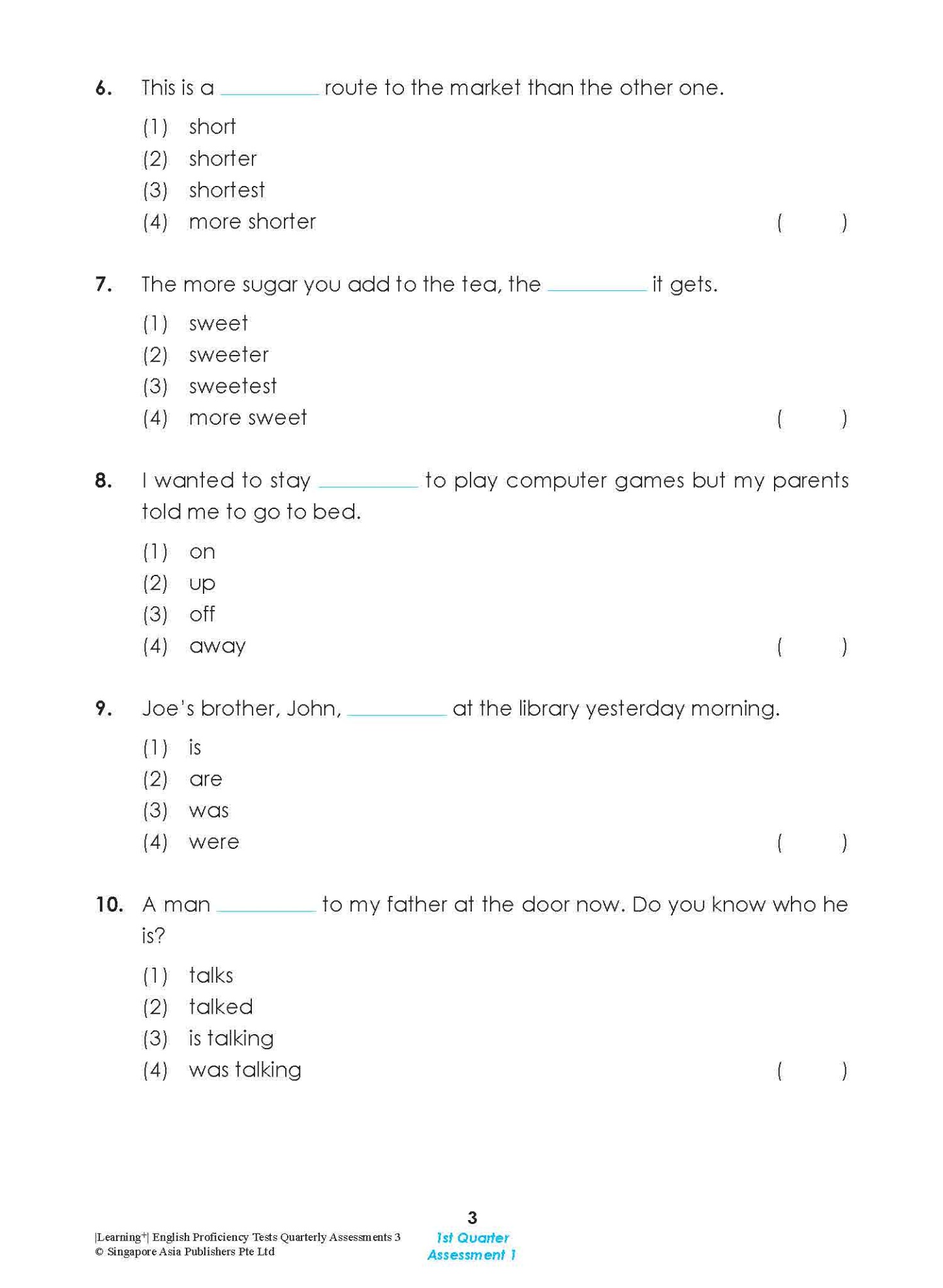 LEARNING+ English Proficiency Tests Quarterly Assessments 3
